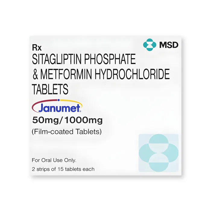 Janumet 50 Mg-1000 Mg Tablet Box/Carton showing the Front face.