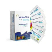 Kamagra Oral Jelly Box/Carton + Sachet showing the Front face.