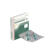 Kamagra Gold 50 Mg Tablet Box/Carton + Blister Pack showing the Front face.