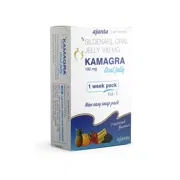Kamagra Oral Jelly Rx 100 Mg Box/Carton showing the Front face.