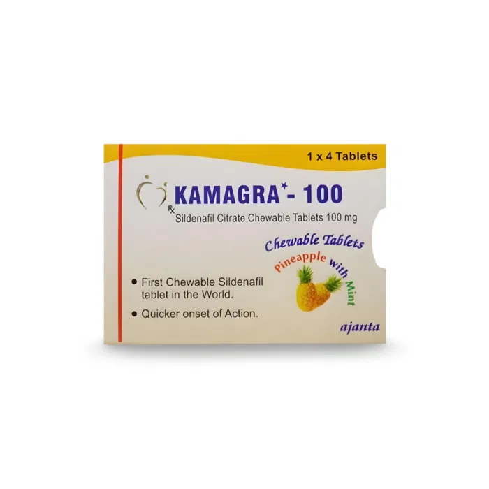 Kamagra Polo 100 Mg Tablets (Pineapple and Mint) Box/Carton showing the Front face.