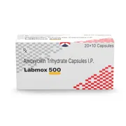 Labmox 500 Capsule Box/Carton showing the Front face.