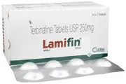 Lamifin Tablet Box/Carton + Blister Pack showing the Front face.