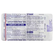 Lamitor 200 Mg Blister Pack showing the Back face.