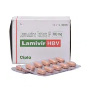 Lamivir 100 Mg Box/Carton + Blister Pack showing the Front face.