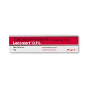 Ledercort 0.1% Ointment 15 gm Tube showing the Front face.