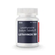 Lethyrox 50 Tablet Bottle showing the Front face.