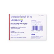 Levepsy 250 Tablet Box/Carton showing the Back face.