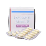 Levipil 500 Mg Box/Carton + Blister Pack showing the Front face.