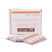 Levipil 750 Mg Box/Carton + Blister Pack showing the Front face.