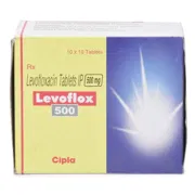 Levoflox 500 Mg Box/Carton showing the Front face.