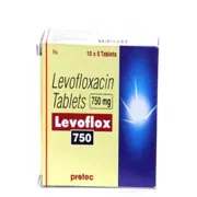 Levoflox 750 Mg Box/Carton showing the Front face.
