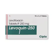 Levoquin 250 Mg Box/Carton showing the Front face.