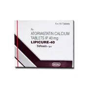 Lipicure 40 Tablet Box/Carton showing the Front face.