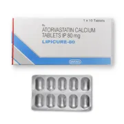 Lipicure 80 Tablet Box/Carton + Blister Pack showing the Front face.