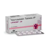 Lipikind 20 Tablet Box/Carton + Blister Pack showing the Front face.