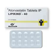 Lipikind 40 Tablet Box/Carton + Blister Pack showing the Front face.