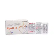 Lipril 10 Mg Box/Carton + Blister Pack showing the Front face.