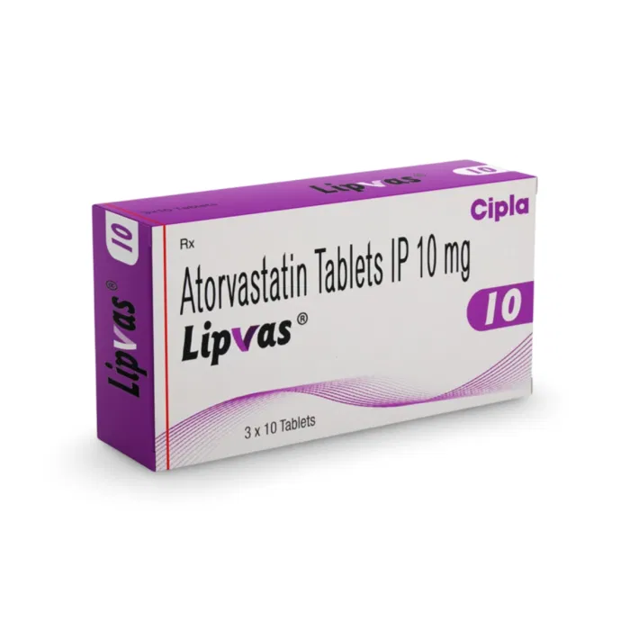 Lipvas 10 Mg Tablet Box/Carton showing the Front face.