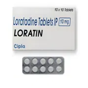 Loratin 10 Mg Tablet Box/Carton + Blister Pack showing the Front/Back face.