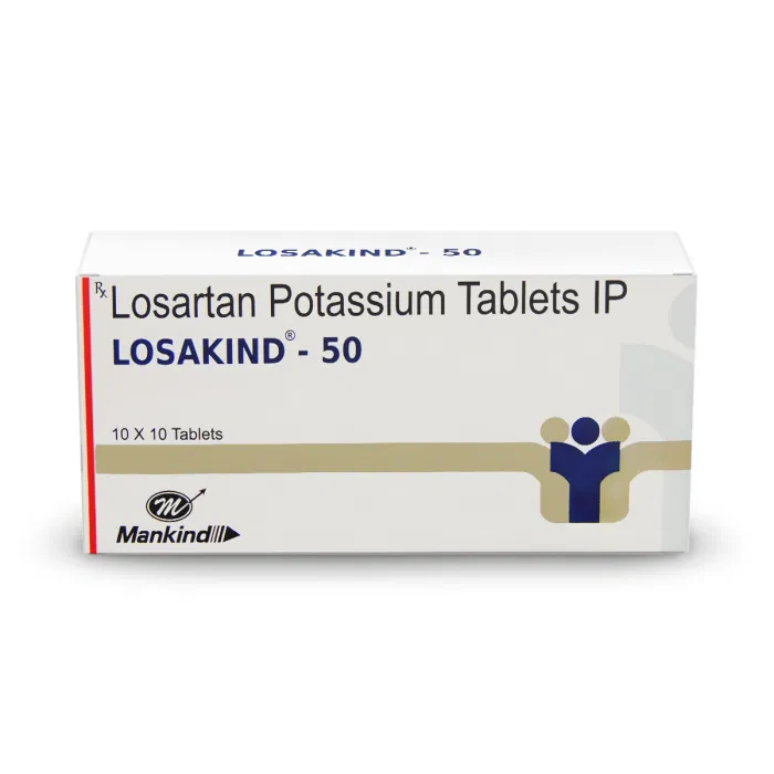 Losakind 50 Tablet Box/Carton showing the Front face.