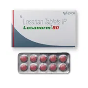 Losanorm 50 Tablet Box/Carton + Blister Pack showing the Front face.