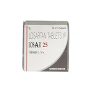 Losar 25 Mg Box/Carton showing the Front face.