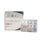 Losar 25 Mg Box/Carton + Blister Pack showing the Front and Back face.