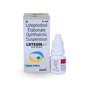 Lotesol 5 Eye Drop Box/Carton + Eye Drops Bottle showing the Front face.