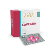 Lovegra 100 Mg Box/Carton + Blister Pack showing the Front face.