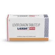 Loxof 500 mg Tablet Box/Carton + Blister Pack showing the Front face.