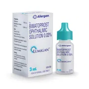 Lumigan 3 ml (0.03%) Box/Carton + Eye Drops Bottle showing the Front face.