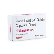 Macgest 200 Capsule Box/Carton showing the Front face.