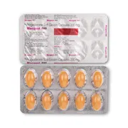 Macgest 200 Capsule Blister Pack showing the Front face.