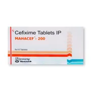 Mahacef 200 Tablet Box/Carton showing the Front face.
