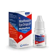 Mahaflox 5 ml Box/Carton + Eye Drops Bottle showing the Front face.