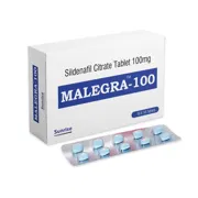 Malegra 100 Mg Box/Carton + Blister Pack showing the Front face.