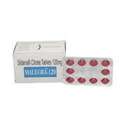 Malegra 120 Mg Box/Carton + Blister Pack showing the Front/Back face.
