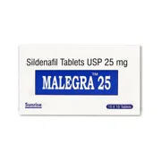 Malegra 25 Mg Box/Carton showing the Front face.