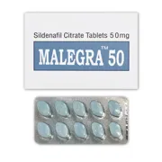 Malegra 50 Mg Box/Carton + Blister Pack showing the Front/Back face.