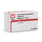 Megamox 500 Mg Tablet DT Box/Carton showing the Front face.