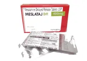 Meslataj DR 400mg Tablet Box/Carton + Blister Pack showing the Front face.