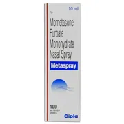 Metaspray 100 mdi Nasal Spray Box/Carton showing the Front face.