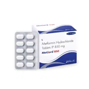 Metford 850 Mg Tablet Box/Carton + Blister Pack showing the Front face