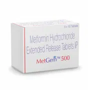 Metgem 500 Tablet ER Box/Carton showing the Front face.