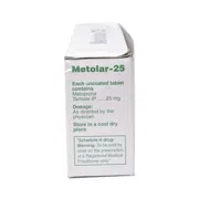 Metolar 25 Mg Box/Carton showing the Side face.