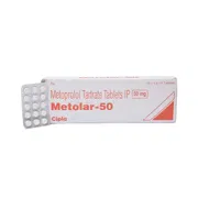 Metolar 50 Mg Box/Carton + Blister Pack showing the Front face.