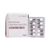 Metolar XR 100 Mg Box/Carton + Blister Pack showing the Front face.