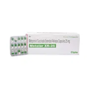 Metolar XR 25 Mg Box/Carton + Blister Pack showing the Front/Back face.