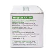 Metolar XR 25 Mg Box/Carton showing the Back face.